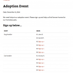 Sign-up sheet showing a title, description and list of tasks that the user can click a link to sign-up for.